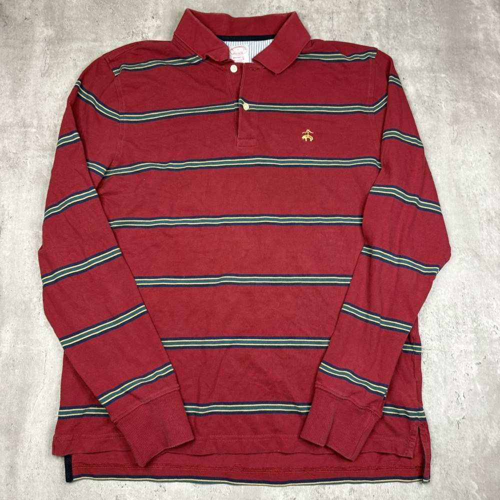 Brooks Brothers Performance Polo Rugby Shirt Mens Large Red Striped Logo Preppy